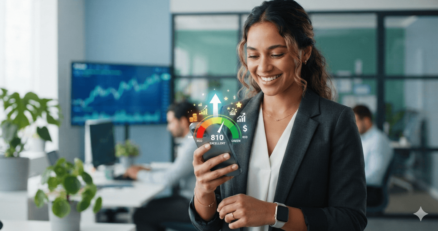 Young USA checking credit score simulator on mobile phone 300 to 850 2026